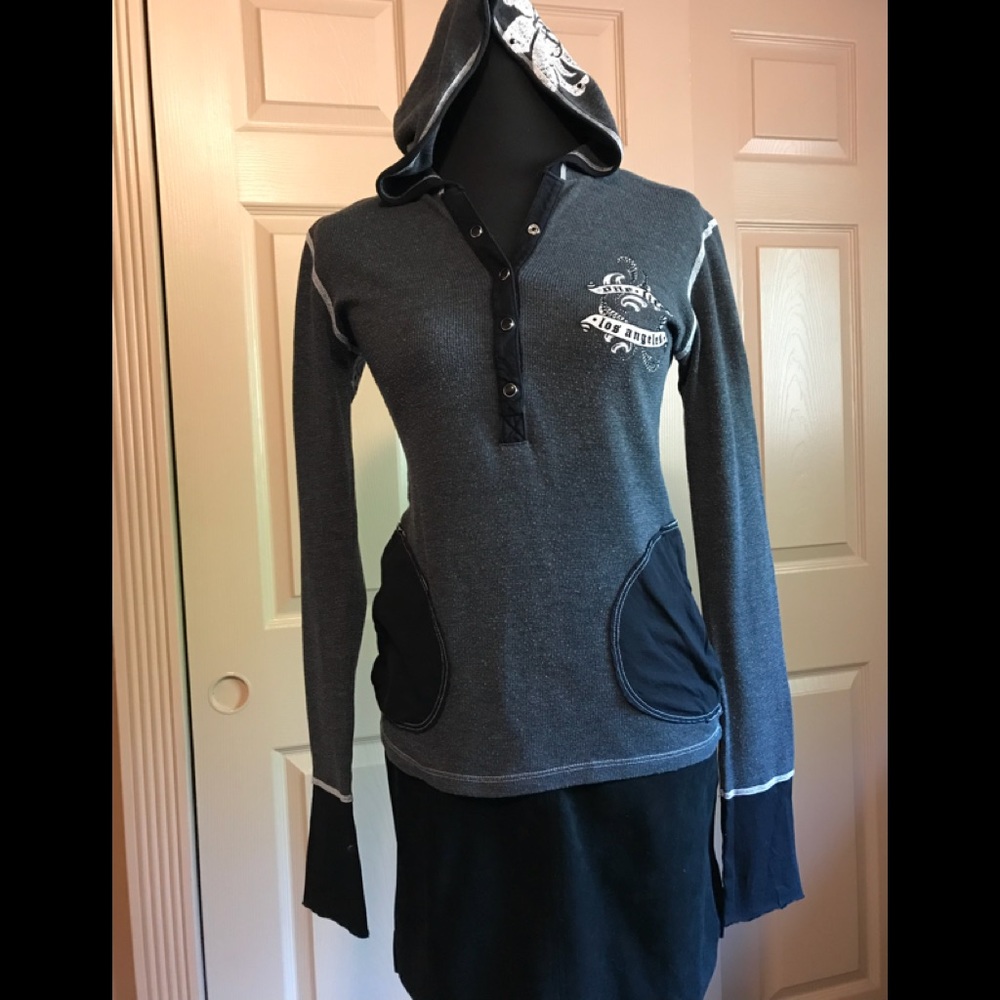 Henley style pull over hoodie